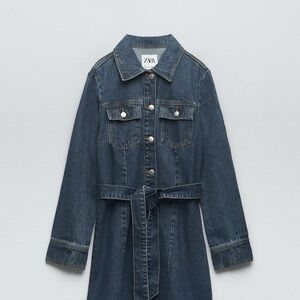 Zara Dark Blue Belted Denim Jacket